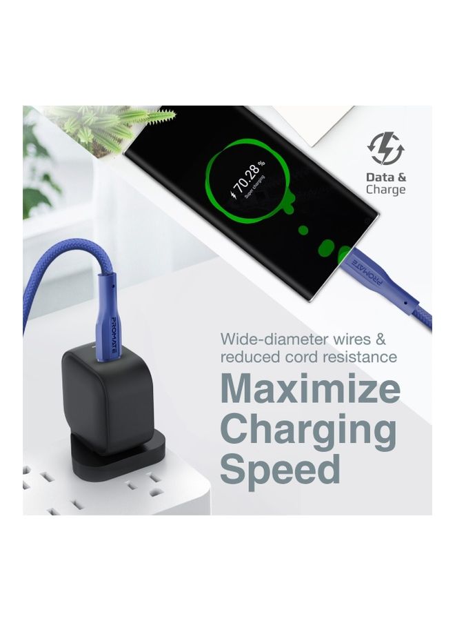 PROMATE USB-C to USB-C Cable, 60W Power Delivery Fast Charging Type-C Cable with 480Mbps Data Sync and 100cm Anti-Tangle Silicone Cord for iPhone 17/17 Pro Max, Samsung S26 Ultra, iPad Navy - Image 2