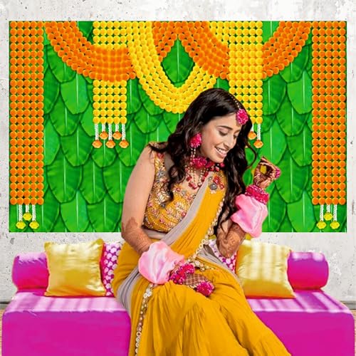 Party Baazaar Green Backdrop Cloth for Decoration | Backdrop for Pooja | Wedding Decoration Items for Home (Pack of 1, Multicolor, Size: 8x5feet) - Image 4