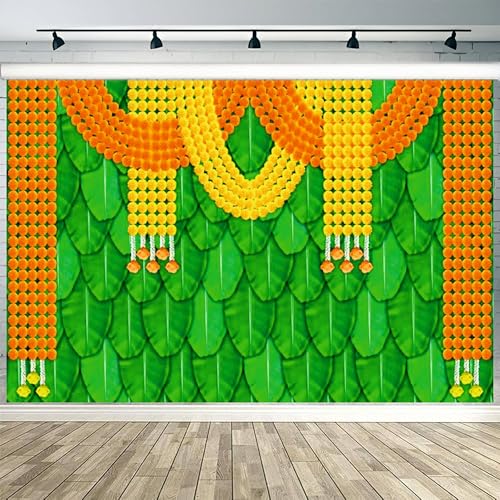 Party Baazaar Green Backdrop Cloth for Decoration | Backdrop for Pooja | Wedding Decoration Items for Home (Pack of 1, Multicolor, Size: 8x5feet) - Image 1