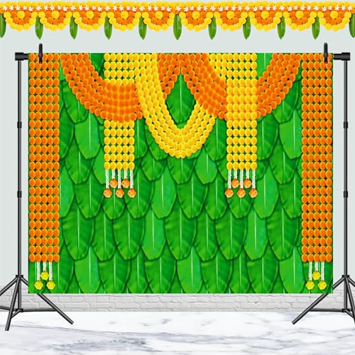 Party Baazaar Green Backdrop Cloth for Decoration | Backdrop for Pooja | Wedding Decoration Items for Home (Pack of 1, Multicolor, Size: 8x5feet) - Image 2