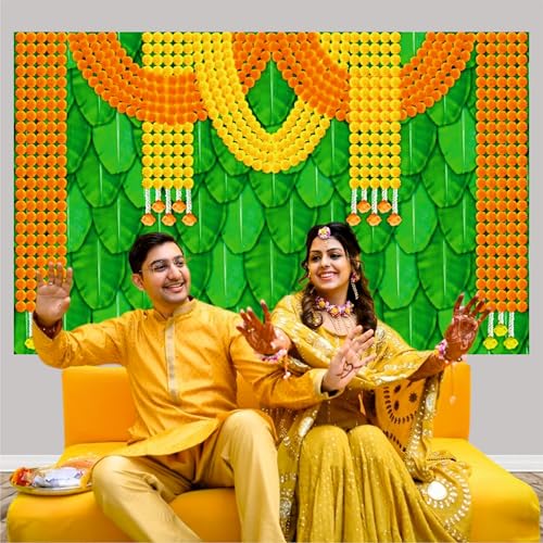Party Baazaar Green Backdrop Cloth for Decoration | Backdrop for Pooja | Wedding Decoration Items for Home (Pack of 1, Multicolor, Size: 8x5feet) - Image 3