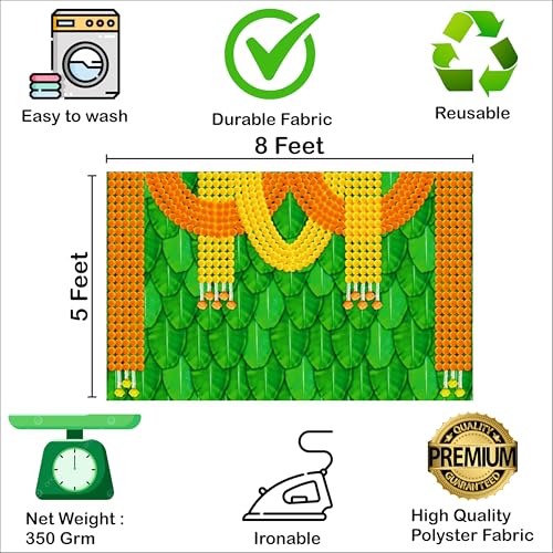 Party Baazaar Green Backdrop Cloth for Decoration | Backdrop for Pooja | Wedding Decoration Items for Home (Pack of 1, Multicolor, Size: 8x5feet) - Image 5