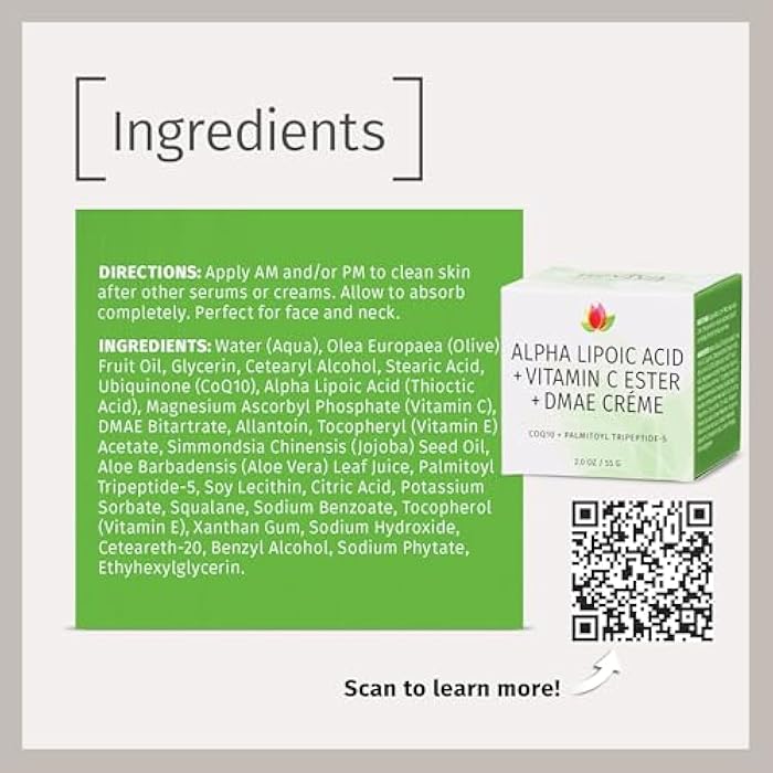 Reviva Labs DMAE Cream with Alpha Lipoic Acid, Vitamin C Ester - DMAE Lift and Firm Cream for Neck and Face - Skin Firming and Moisturizing Cream - Image 5