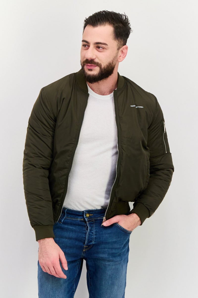 GOOD FOR NOTHING Men Brand Logo Puffer Jacket, Olive - Image 1