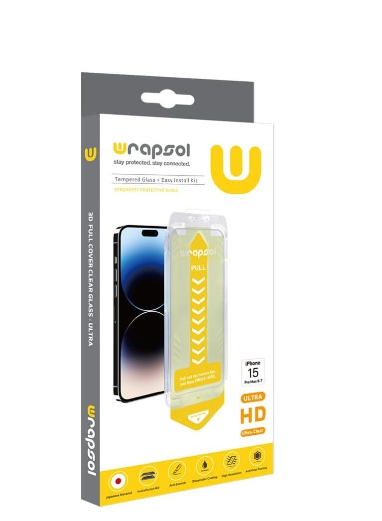 Wrapsol 3D Clear Glass Protector For Iphone 15 Pro Max - Image 1