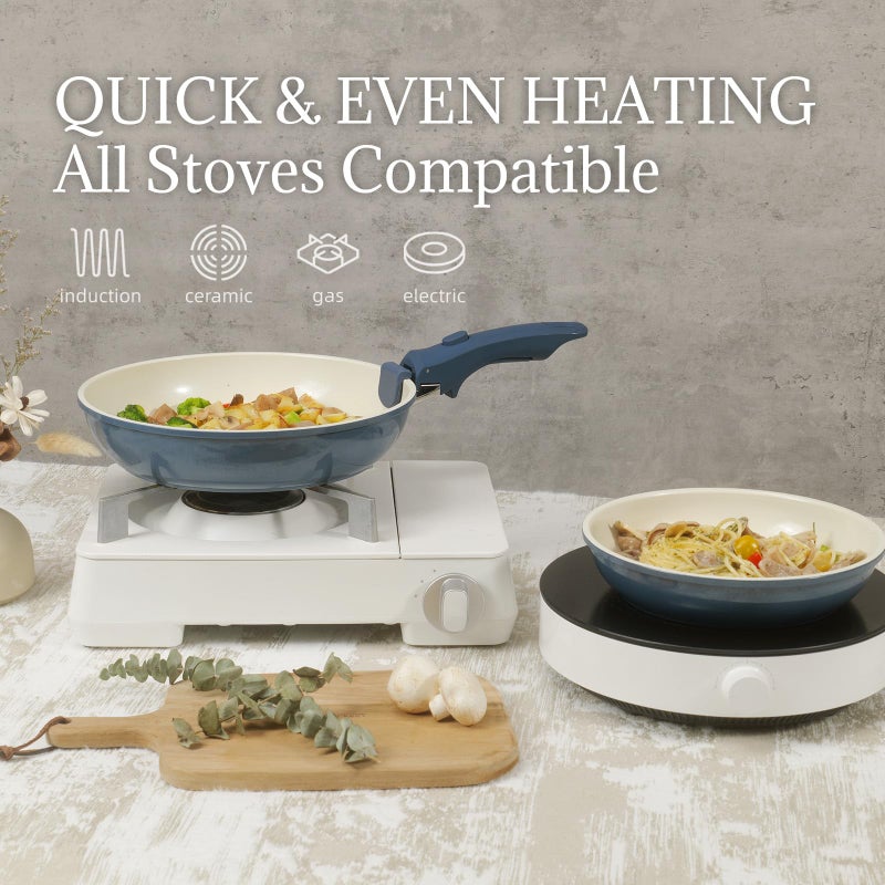 Coicur Ceramic Cookware Set Non Stick 8Pcs Pots and Pans Set Detachable Handle Induction Kitchen Cooking Set with Frying Pans Oven Dishwasher Safe, PFAS/PFOA Free, Navy - Image 5