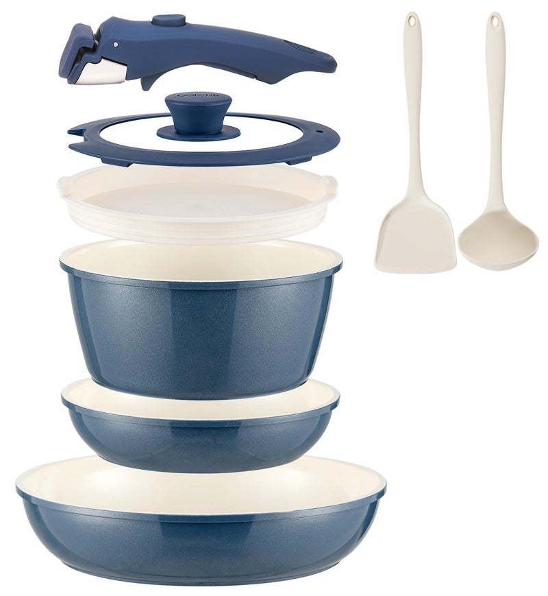 Coicur Ceramic Cookware Set Non Stick 8Pcs Pots and Pans Set Detachable Handle Induction Kitchen Cooking Set with Frying Pans Oven Dishwasher Safe, PFAS/PFOA Free, Navy - Image 1