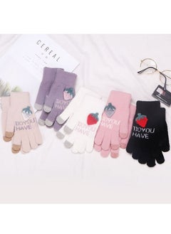 Generic Women girly strawberry mobile screen touch fingers winter wool gloves  - Image 4