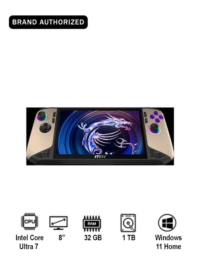 MSI Claw 8 AI+ 8-Inch FHD Display, Intel Core Ultra 7 258V Processor/32GB RAM/1TB SSD/Intel Arc Graphics/Windows 11 Home Sandstorm - Image 1