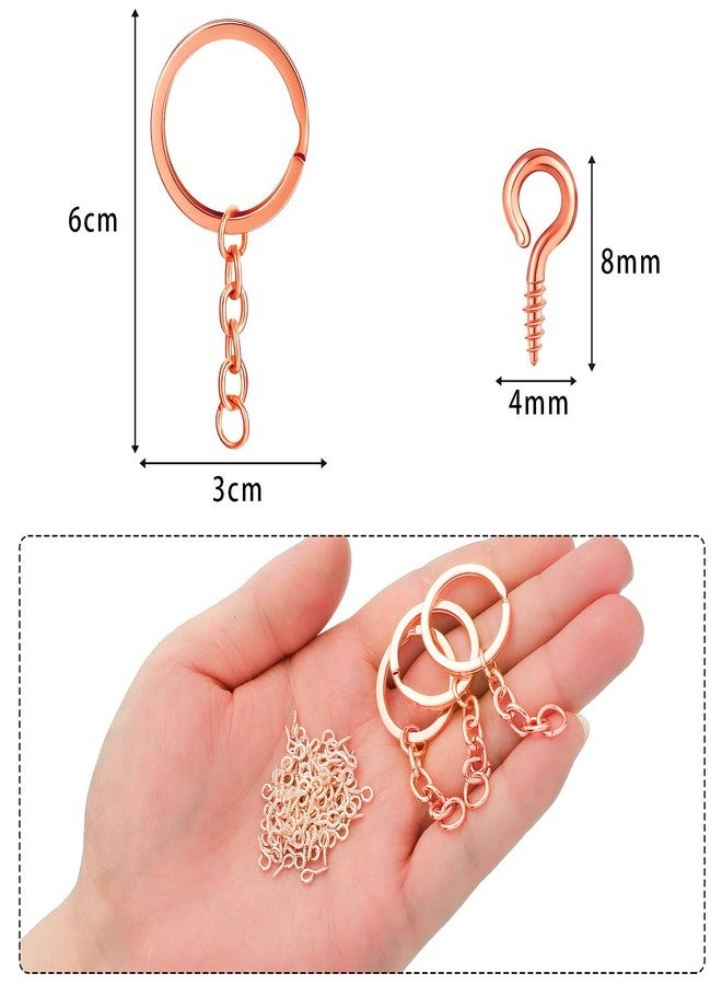 Hotop 250 Pieces Keychain Rings Including 35 Pieces Keychain Rings and Jump Rings and 180 Pieces Screw Eye Pins for Jewelry Making (Rose Gold,25 mm) - Image 2