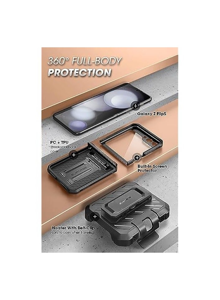 SUPCASE Unicorn Beetle Pro Series Case Designed for Galaxy Z Flip 5 5G (2023 Release), [Hinge Protection] Dual Layer Rugged Protective Case with Holster & Kickstand - Black - Image 4