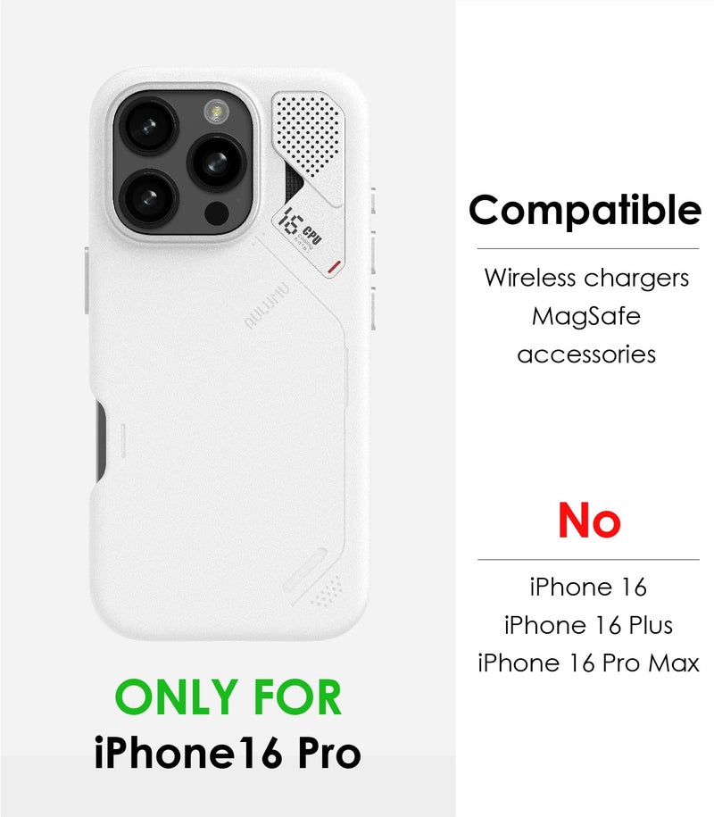 Aulumu A16 Vegan Leather Cooling Protective Case For iPhone 16 Pro Case | With Cooling Fins | Luxury Comfort | Compatible With Magsafe - White - Image 2