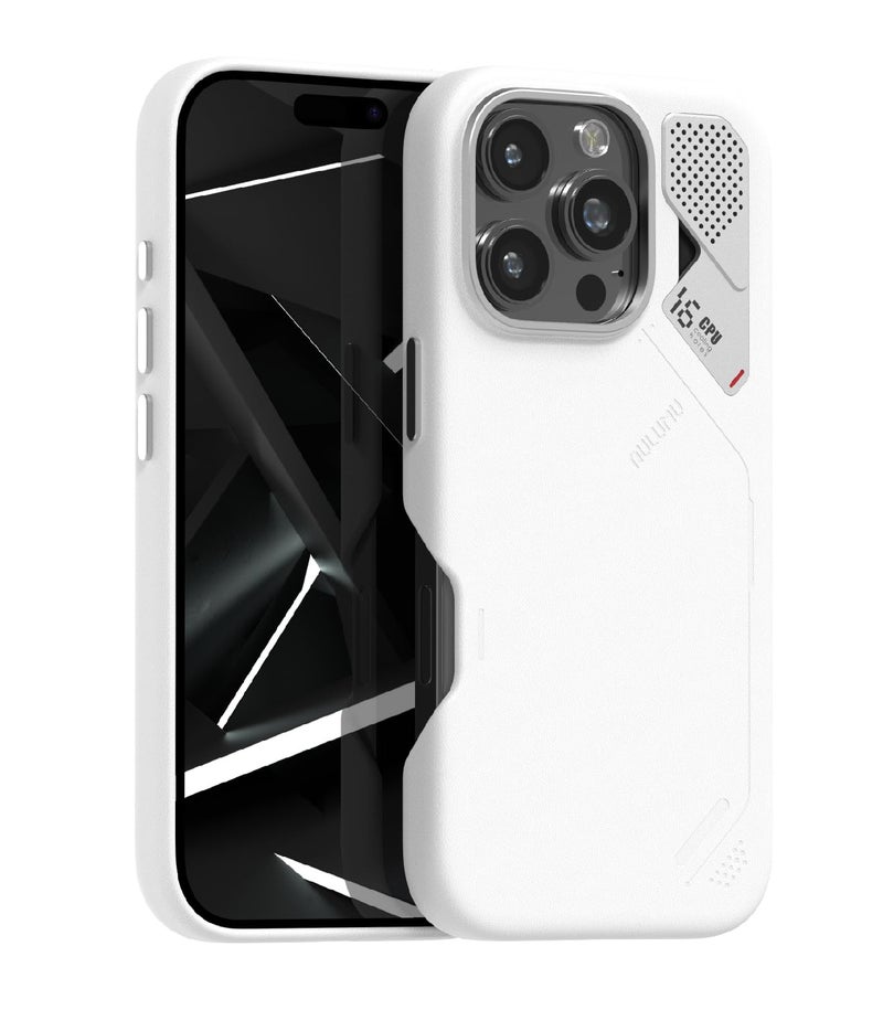 Aulumu A16 Vegan Leather Cooling Protective Case For iPhone 16 Pro Case | With Cooling Fins | Luxury Comfort | Compatible With Magsafe - White - Image 1