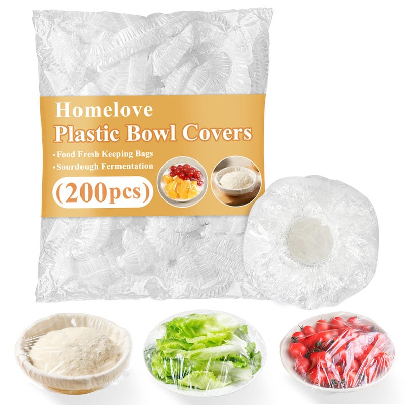 Home&Love Homelove 200pcs Bowl Covers Bread Proofing - Plastic Wrap for Food Sourdough Bread Baking Rising Elastic Reusable Plate Covers Outdoor Food Fresh Keeping Bags Shower Cap Hair Deep Conditioning - Image 1