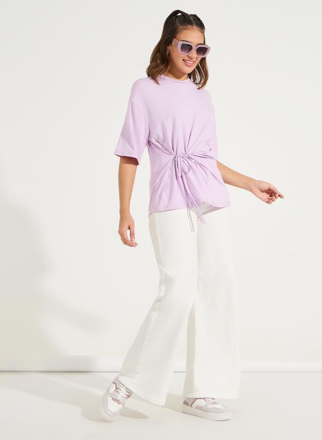 Styli Oversized Round Neck Side Tie-Up Detail T-Shirt - Image 2