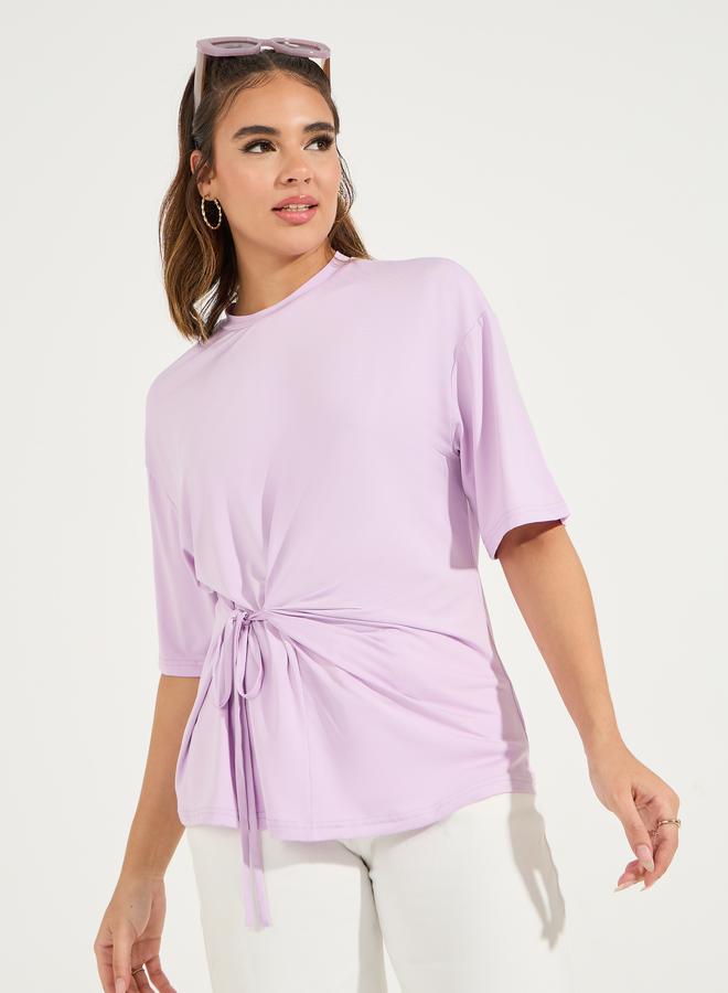 Styli Oversized Round Neck Side Tie-Up Detail T-Shirt - Image 3