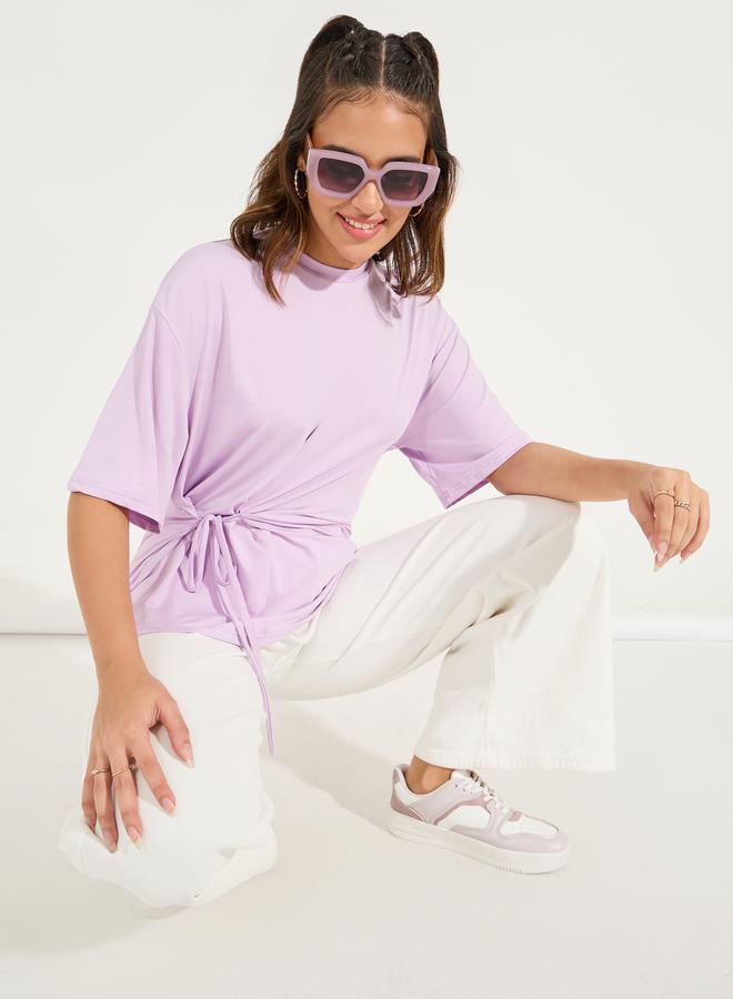 Styli Oversized Round Neck Side Tie-Up Detail T-Shirt - Image 1