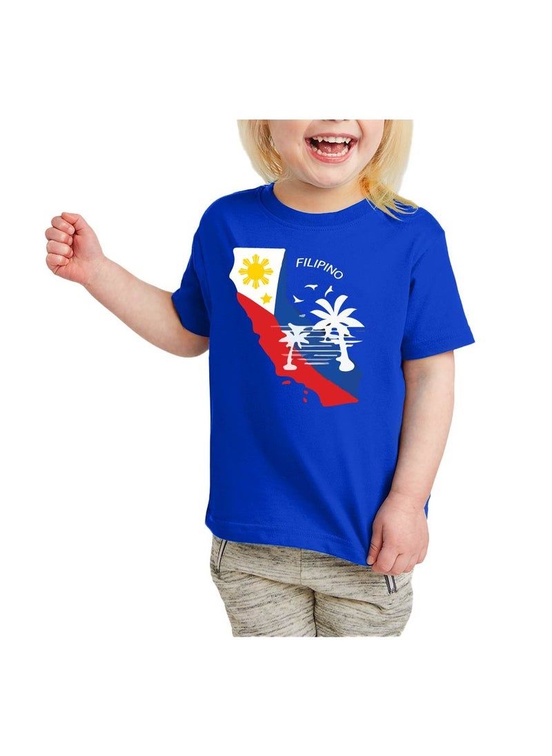 PRINTSHOP4ME Philippines Kids T-Shirt for Girls - Kids Round Neck Short Sleeve Cotton T-Shirt - Philippine with Palm Trees Design - Celebrate Philippines in Style  - Image 1