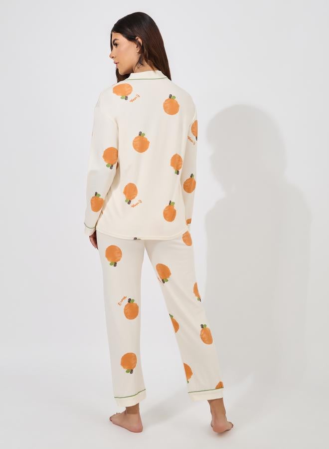 Take Two Orange Print Long Sleeve Shirt & Pyjama Set - Image 4