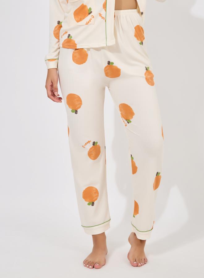 Take Two Orange Print Long Sleeve Shirt & Pyjama Set - Image 5