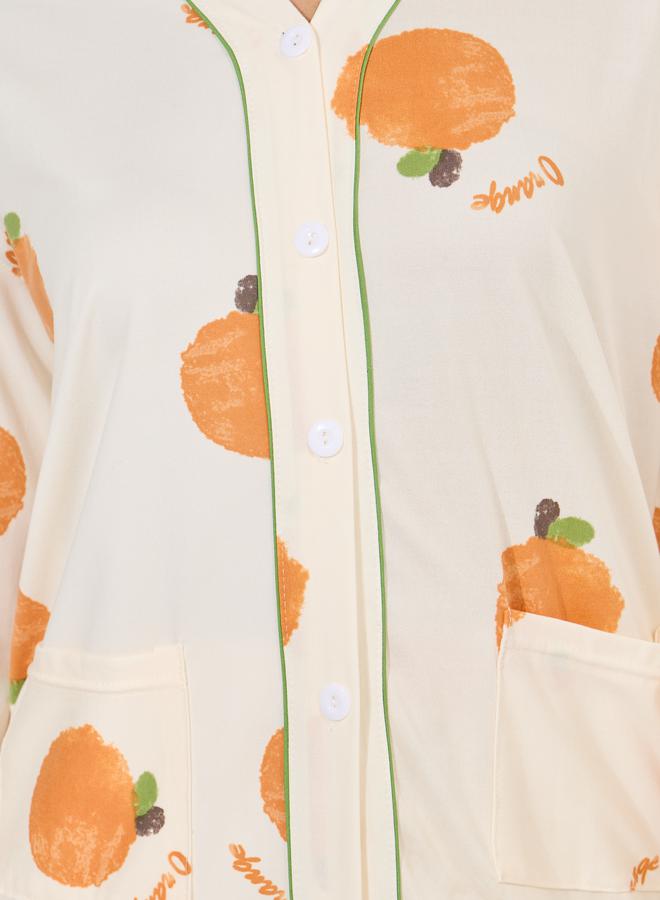 Take Two Orange Print Long Sleeve Shirt & Pyjama Set - Image 3