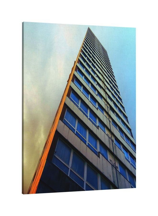 RKN Glass Building Side Printed Framed Canvas Wall Art Blue/White 60x80centimeter - Image 1