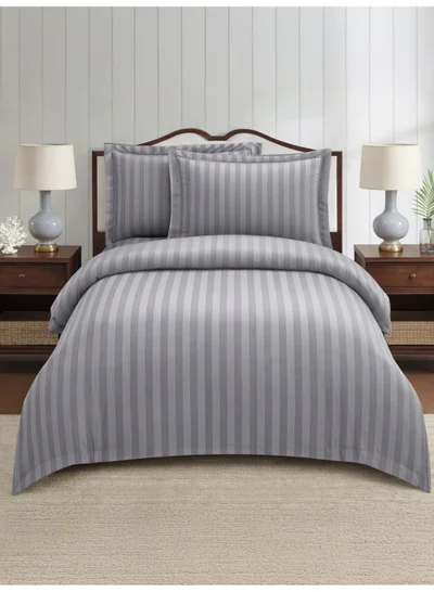 Donetella Hotel Striped Comforter Set, Fits 140x200 cm Size Bed, Removable Duvet Filler Included, 5-Pcs Single Size, 350 GSM Filling.