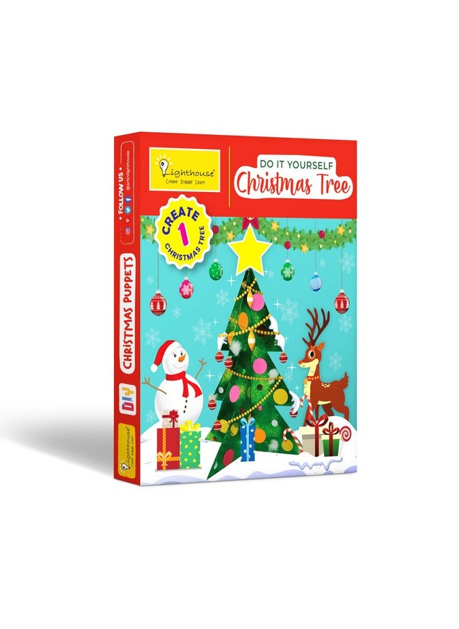 Lighthouse LIGHTHOUSE Art and Craft Kit | DIY Christmas Tree Kit for Kids, Includes 2 Christmas Tree Cards, Colors, Sequins, Paper Cutouts, and More | Christmas Gift for Kids (Pack of 5)  - Image 1