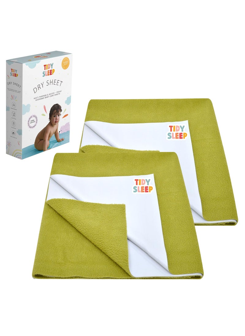 TIDY SLEEP Tidy Sleep Instadry AntiPiling Fleece Extra Absorbent Quick Dry Sheet for New Born Babies Cotton Bed Protector Mattress Pack of 2 Olive Large 140x100 cm 
