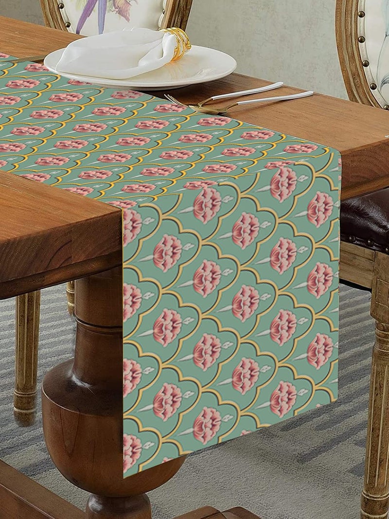 homewards Green mughal Pattern Table Runner Oil Water Repellant Size 325x180 cm
