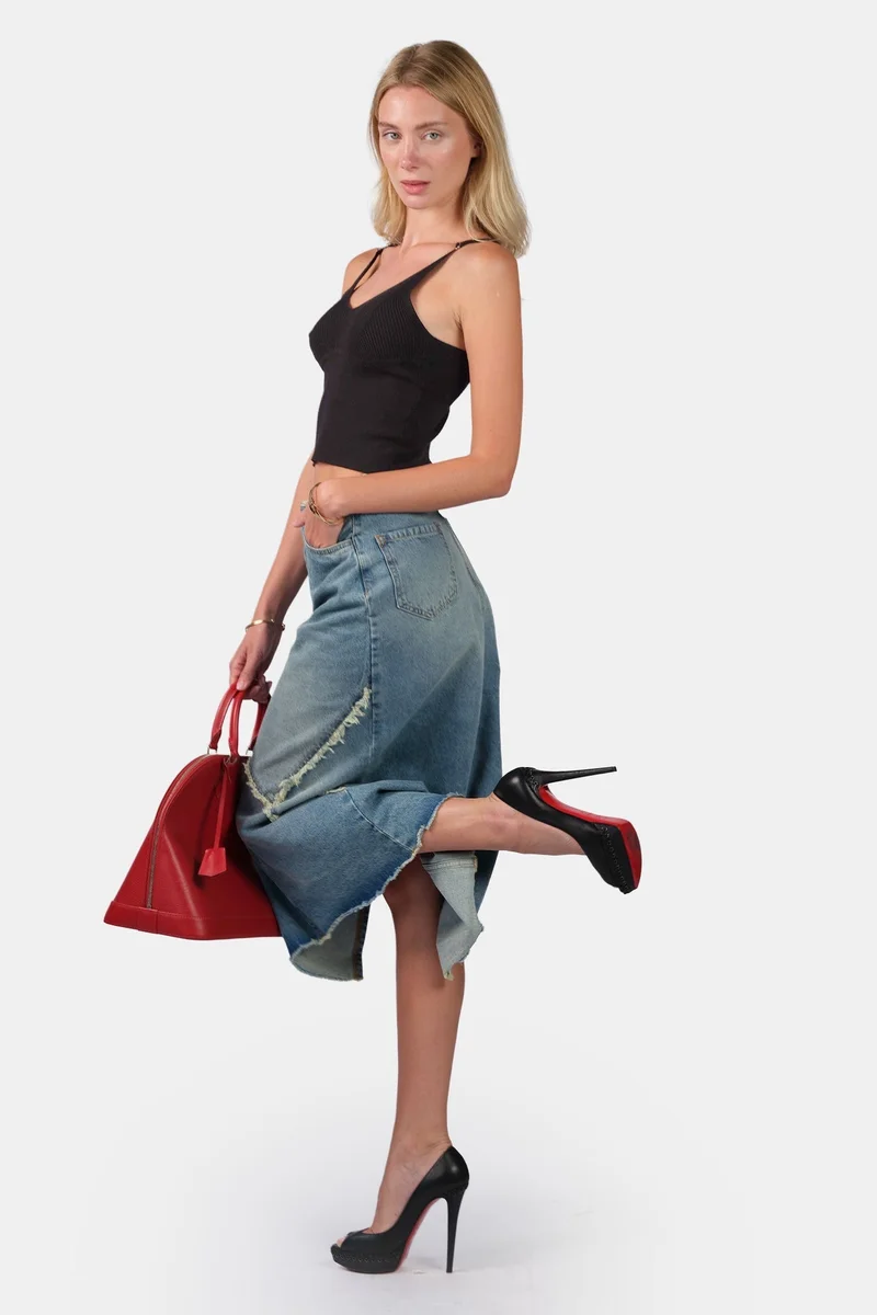 Virgio Self Design Viscose V-Neck Slim Fit Strappy Knit Cami for Women