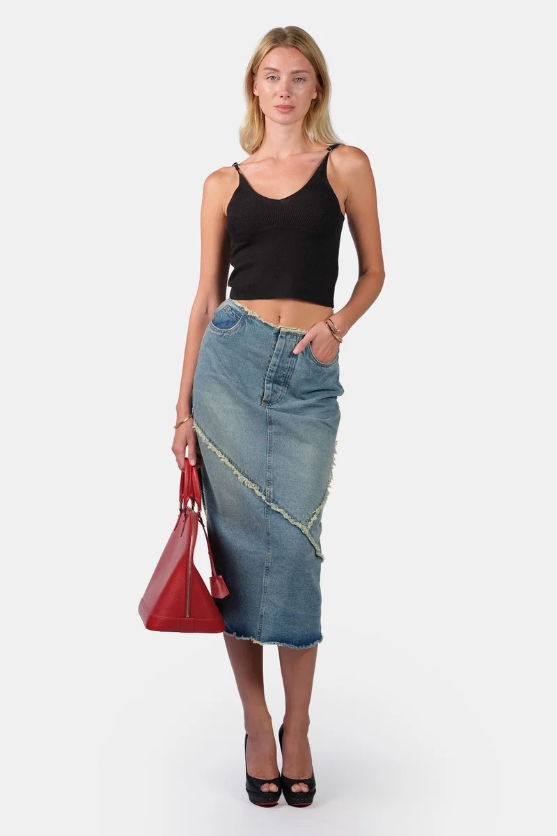 فيرجيو Self Design Viscose V-Neck Slim Fit Strappy Knit Cami for Women