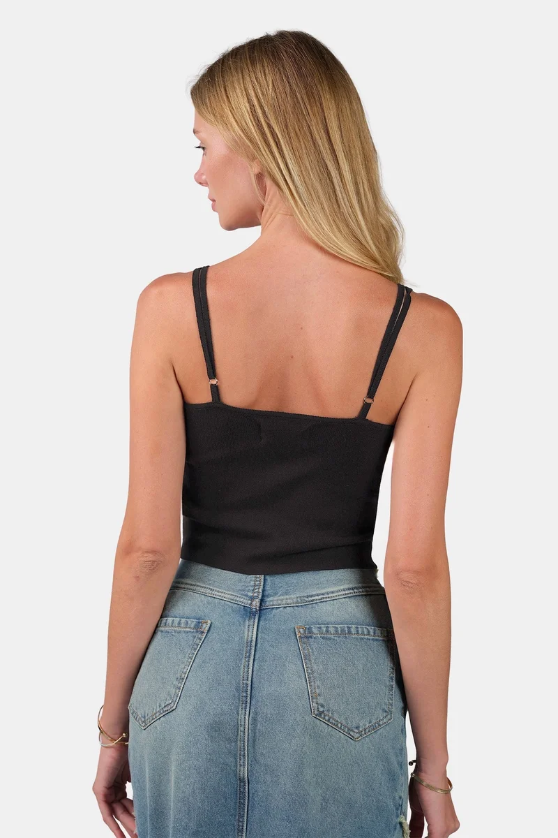 Virgio  Self Design Viscose V-Neck Slim Fit Strappy Knit Cami for Women for Women | Best Price UAE