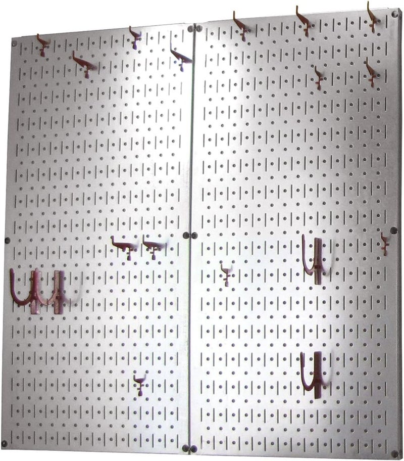 Wall Control Kitchen Pegboard Organizer Pots and Pans Storage Rack and Organization Kit with Metallic Silver Pegboard and Red Accessories - Image 2