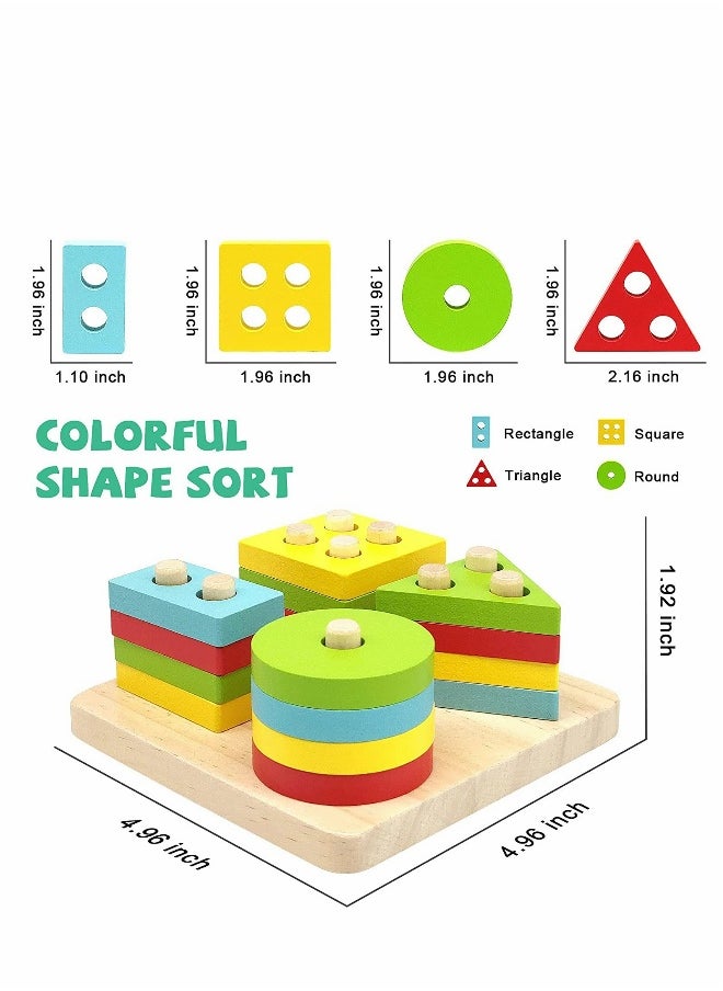 Montessori Toys, Wooden Learning Puzzle Stacking Toys, KASTWAVE Educational Learning Toys for 2 Year Old Girls Boys Birthday Gift, Color Recognition Stacker Shape Sorter for 1-3 Year Old Boys Girls  - Image 4