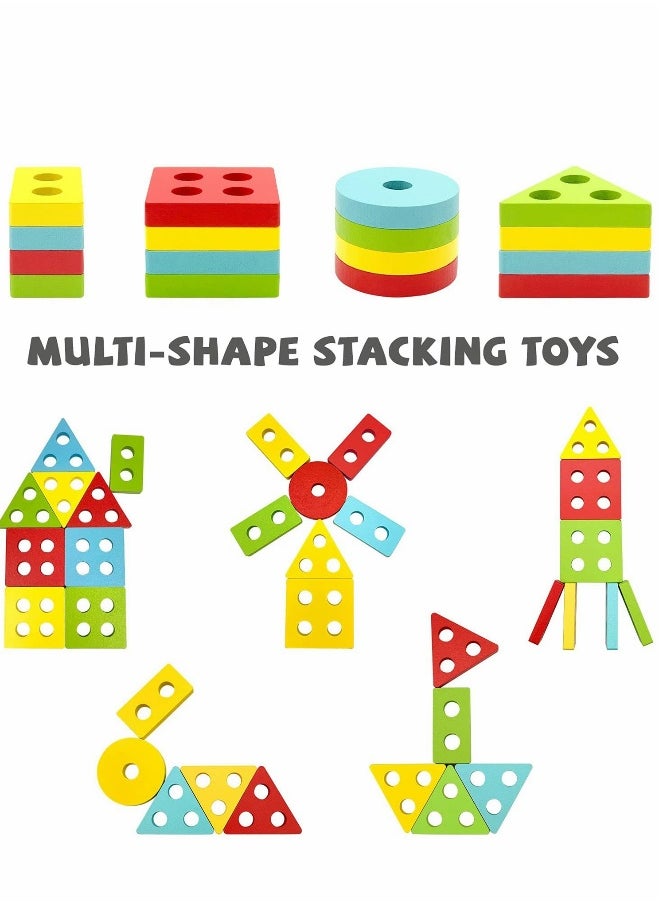 Montessori Toys, Wooden Learning Puzzle Stacking Toys, KASTWAVE Educational Learning Toys for 2 Year Old Girls Boys Birthday Gift, Color Recognition Stacker Shape Sorter for 1-3 Year Old Boys Girls  - Image 3
