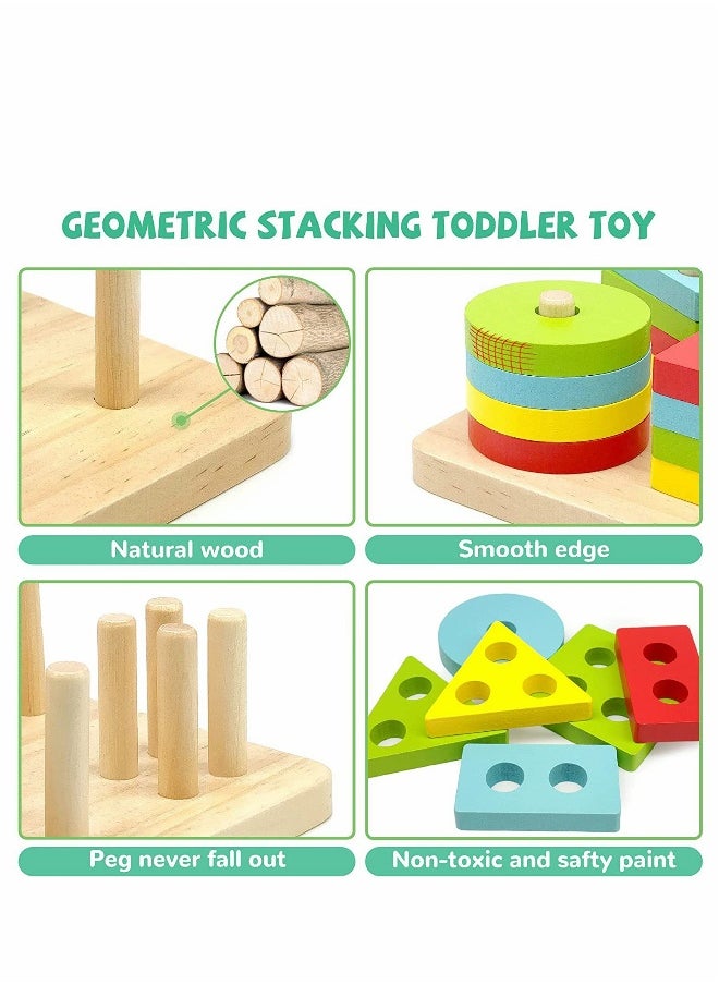 Montessori Toys, Wooden Learning Puzzle Stacking Toys, KASTWAVE Educational Learning Toys for 2 Year Old Girls Boys Birthday Gift, Color Recognition Stacker Shape Sorter for 1-3 Year Old Boys Girls  - Image 5