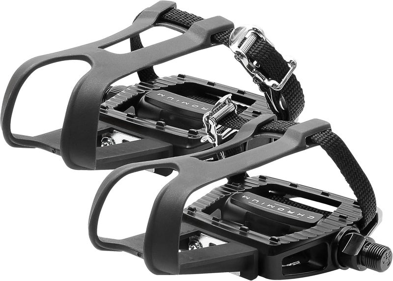 BV Bike Pedals Shimano SPD/Look Delta Compatible 9/16'' with Toe Clips - Peloton Pedals for Regular Shoes - Toe Cages for Peloton Bike - Exercise Bike Pedals - Universal Fit Bicycle Pedal - Image 1