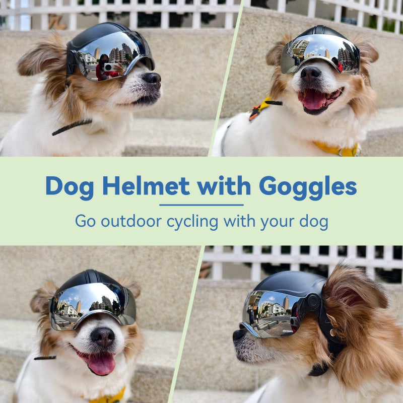 Billionchains Dog Helmet for Small Breed Cool Pet Motorcycle Helmet with Drop-Down Silver Visor (Without Rivets) - Image 2