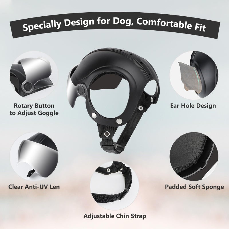 Billionchains Dog Helmet for Small Breed Cool Pet Motorcycle Helmet with Drop-Down Silver Visor (Without Rivets) - Image 3