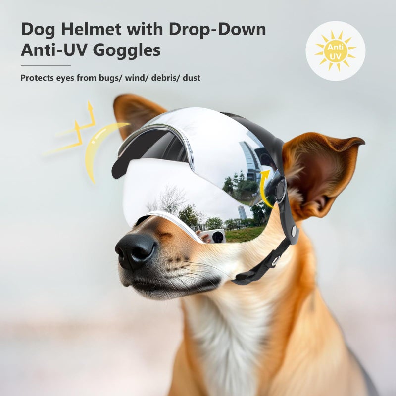 Billionchains Dog Helmet for Small Breed Cool Pet Motorcycle Helmet with Drop-Down Silver Visor (Without Rivets) - Image 5