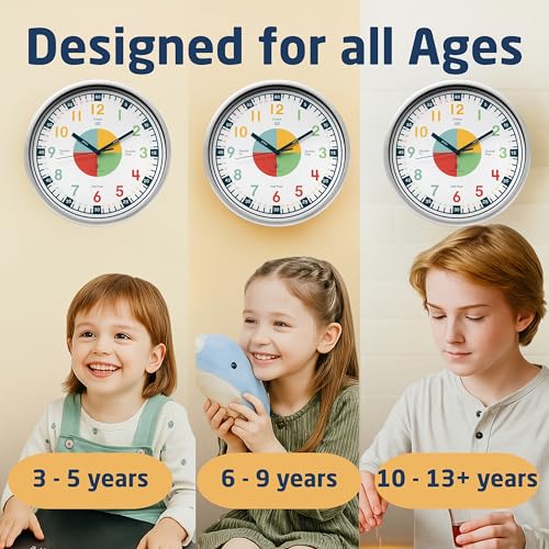 OWLCONIC Non Ticking Analog Clock for Kids Learning to Tell Time, Teaching Clock for Kids Wall, Clocks for Classroom, Homeschool Decor, Bedrooms, Silent, Homeschooling Resource. - Image 5
