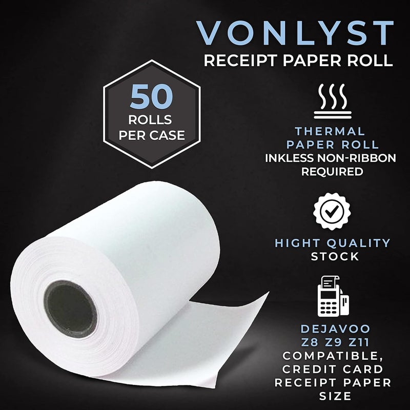Vonlyst Credit Card Machine Paper Roll for Dejavoo P1 P3 P8 QD1 QD2 Z8 Z9 Z11 (50 rolls) - Image 5