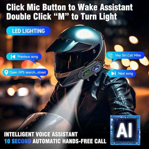 EDYELL C8 Pro Motorcycle Bluetooth Headset,LED Emergency Lights,HiFi Stereo Calls,Wireless 50MM Earphone Helmet Bluetooth,IPX6 Waterproof,Compatible with All Helmets - Image 4
