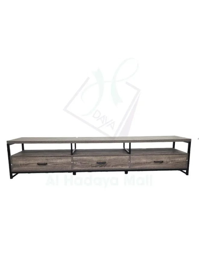 AL Hadaya Mall Two-Tier Wood Plasma Table with 3 Drawers - Grey - 200x40x42cm - Image 2