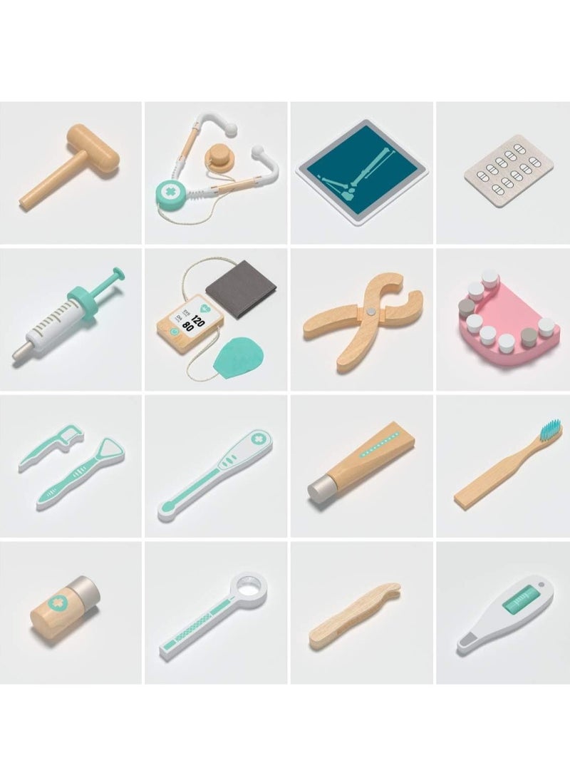 طقم دكتور خشبي مكون من 18 قطعة للأطفال والصغار - طقم لعب طبي لتظاهر بالطب, هدية مثالية للأولاد والبنات من عمر 3 سنوات فما فوق - Image 4
