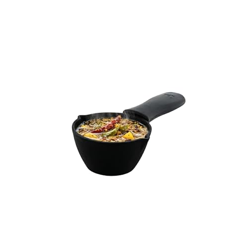 TRILONIUM Cast Iron Tadka Pan | Tempering Pan | Triple-Seasoned | Dia 11 cms | Depth 6 cms | Weight 800 GMS | with Heat Proof Silicone Sleeve - Image 1