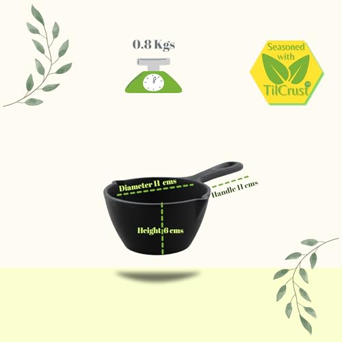 TRILONIUM Cast Iron Tadka Pan | Tempering Pan | Triple-Seasoned | Dia 11 cms | Depth 6 cms | Weight 800 GMS | with Heat Proof Silicone Sleeve - Image 2