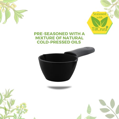TRILONIUM Cast Iron Tadka Pan | Tempering Pan | Triple-Seasoned | Dia 11 cms | Depth 6 cms | Weight 800 GMS | with Heat Proof Silicone Sleeve - Image 4