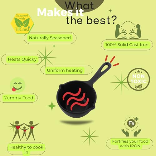 TRILONIUM Cast Iron Tadka Pan | Tempering Pan | Triple-Seasoned | Dia 11 cms | Depth 6 cms | Weight 800 GMS | with Heat Proof Silicone Sleeve - Image 3